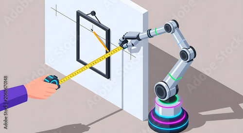 Robotic arm and human hand collaborating on home renovation