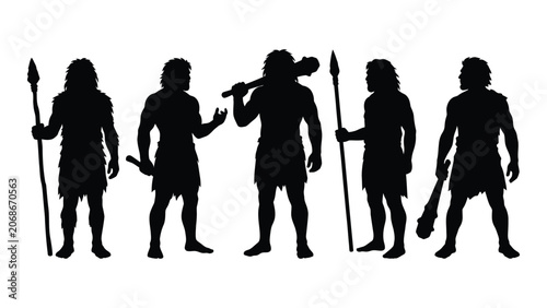 Photos Black silhouettes of ancient warriors with weapons