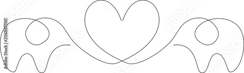 Photography two elephant love line art
