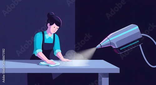 Human worker and robot assistant cleaning a surface together
