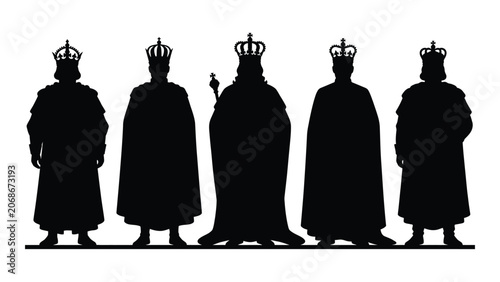 Photos Black silhouettes of five kings wearing crowns standing in a row