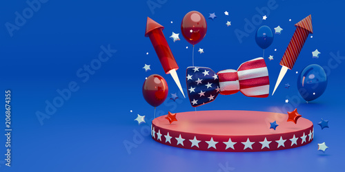 Fourth of july, USA Independence Day greeting card. 3d render.