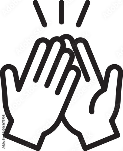 Foto Black and white line of two hands clapping or giving a five, isolated on a white