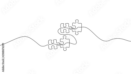 One Line Drawing Puzzle Pieces 