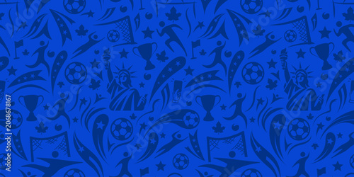 Football Soccer Seamless Pattern blue Background for international championship, league, tournament, event banner, card, website. Vector illustration