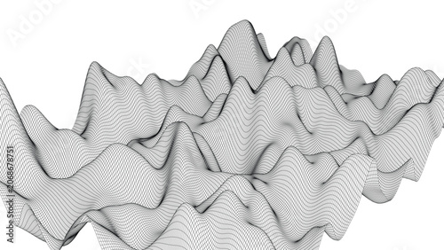Modern Abstract Topographic Terrain Mesh with Geometric Wave Landscape.