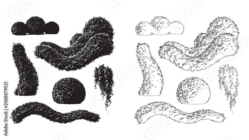 Bild auf Leinwand Topiary bush shapes set, sculpted plants and hedges for garden design