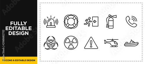 Photos flat vector illustration line art icon bundle set design featuring emergency ale