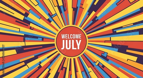 Celebratory July summer fireworks background with welcome text.