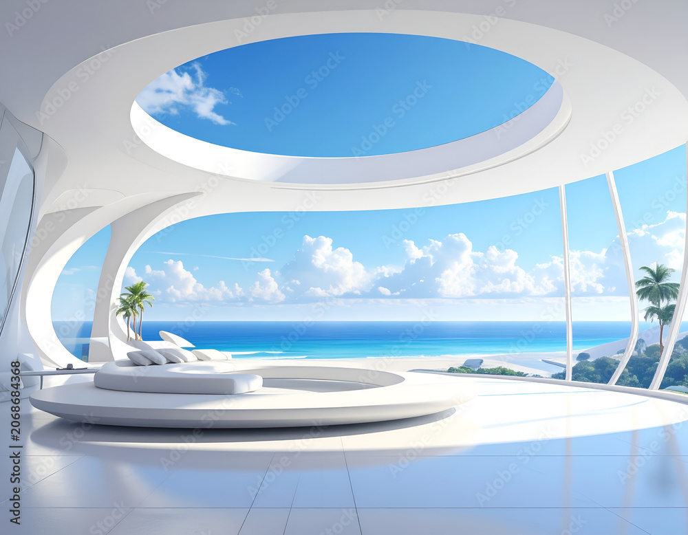 Fototapeta premium Futuristic Luxury Villa with Ocean View and Modern Architecture.