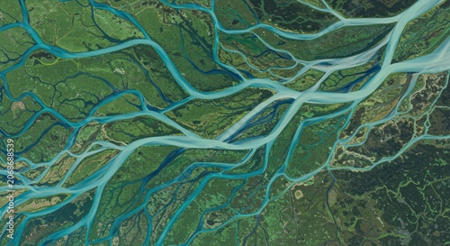 Aerial View of Braided River Delta System