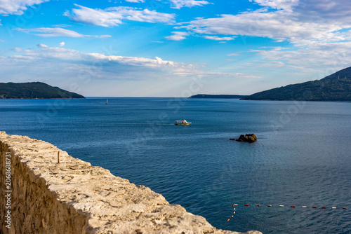 View overlooking the waters of the Bay of Kotor from the high stone walls of Fort Mare