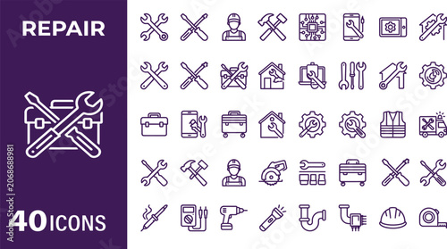 Photos Repair service line icons set home maintenance, construction, tools outline