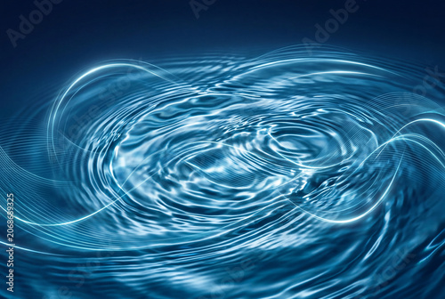 Rippling liquid surface with subtle wave patterns and blue light