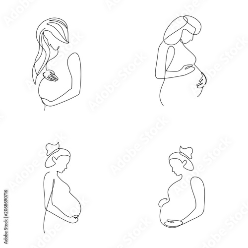 Continuous Line Art Drawing of Pregnant Women, Minimalist Motherhood Illustration, Pregnancy Journey