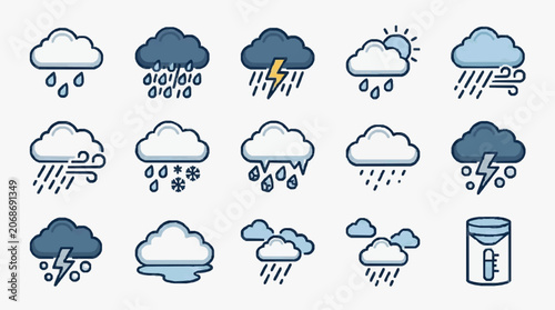 Fotografija Industrial Style Weather Icons Set Minimalist Cloud Rain Snow Storm and Thermome