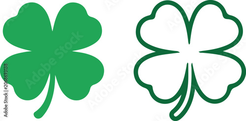 Fotografie Four leaf clover flat icon graphics, lucky shamrock shapes in solid green black