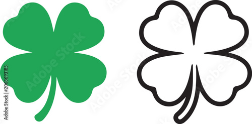 Quadro su tela Four leaf clover flat icon graphics, lucky shamrock shapes in solid green and li