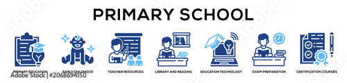 Glyphcolor - Primary School web banner icon vector illustration concept