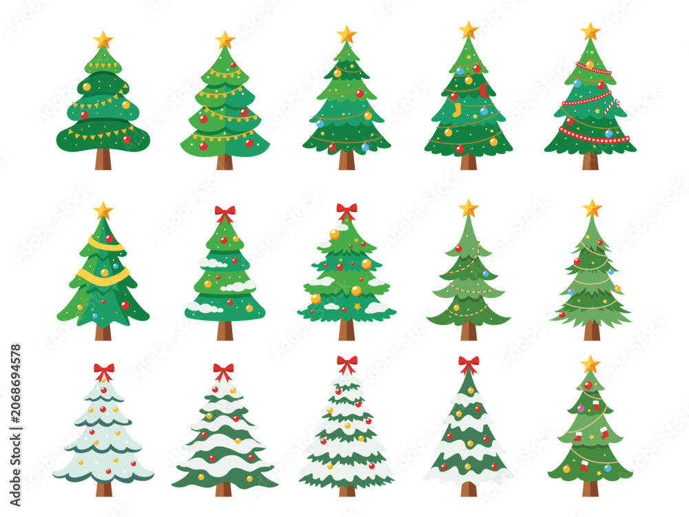 Obraz premium Collection of christmas tree vector illustration