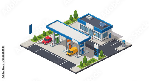 Obraz na plátne 3D Isometric Gas Station with Fuel Pumps Petrol and Convenience Store, Transport