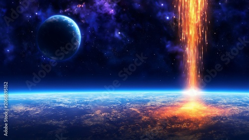 Meteor Impacting Earth In Outer Space