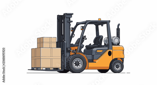 A forklift with cardboard boxes on a pallet