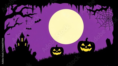 Halloween Spooky Scene With Full Moon