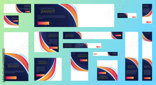 Modern web banner design template Set, Horizontal header web banner, Modern multicolor cover header background for website design, Social Media Cover ads banner, sale web banner, flyer