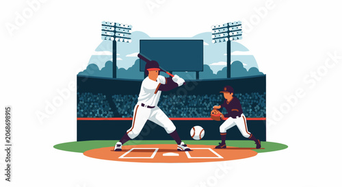 A baseball player in white uniform swings bat as catcher in dark uniform prepares