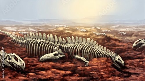 Dinosaur Skeletons In Barren Wasteland
