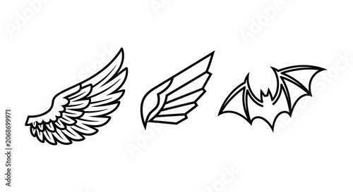 Tablou pe pânză Wing silhouettes on a white background black and white illustration