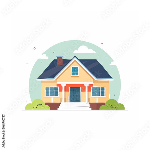 Flat design illustration of a suburban house