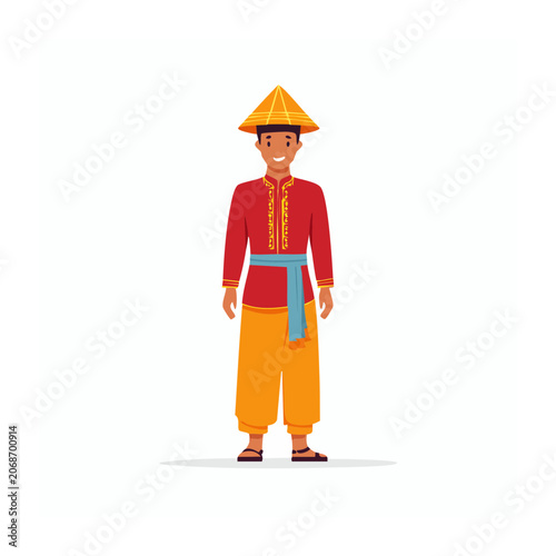 Man in Traditional Asian Clothing Illustration