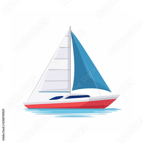 Red and white sailboat illustration on white background