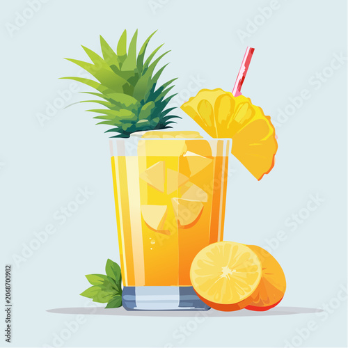 Refreshing Tropical Cocktail with Pineapple and Orange Slices