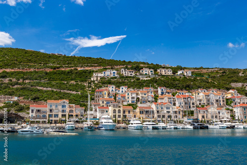 View of the complete Lustica Bay luxury resort development stretching along the beautiful Adriatic coast of Montenegro
