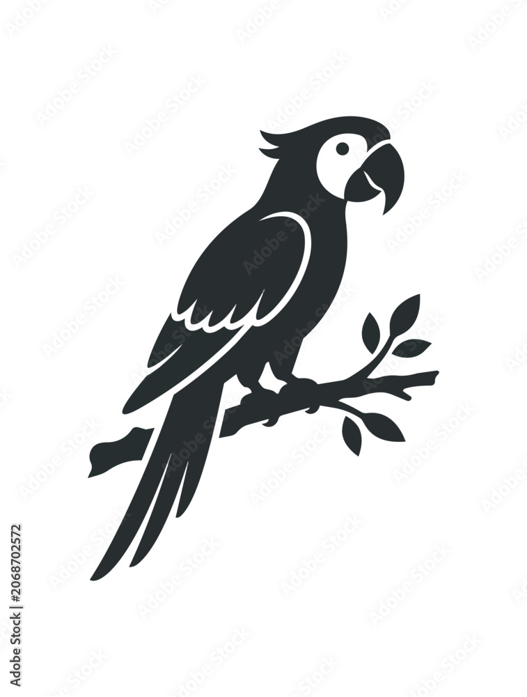 Fototapeta premium Silhouette of a Macaw Parrot Perched on a Branch.