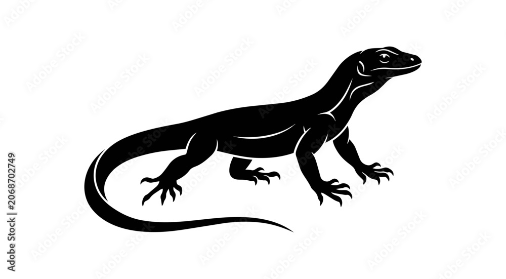 Fototapeta premium Black Silhouette of a Komodo Dragon Lizard.