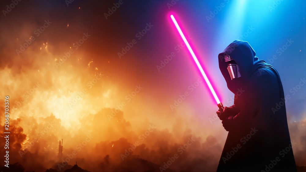Fototapeta premium Dark Warrior Holding Glowing Lightsaber