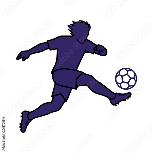 A dynamic silhouette illustration of a soccer player kicking a football ball
