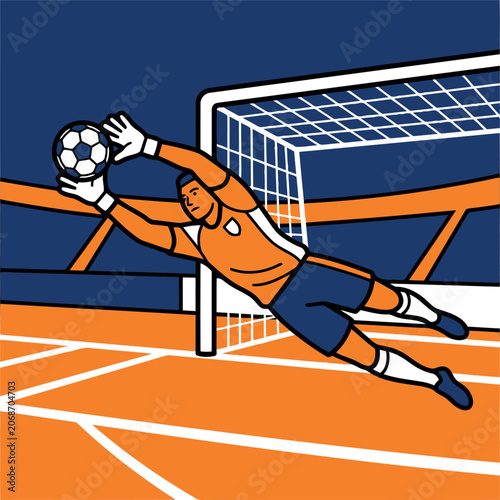 A Skilled Goalkeeper Diving To Make A Dramatic Save In The Stadium