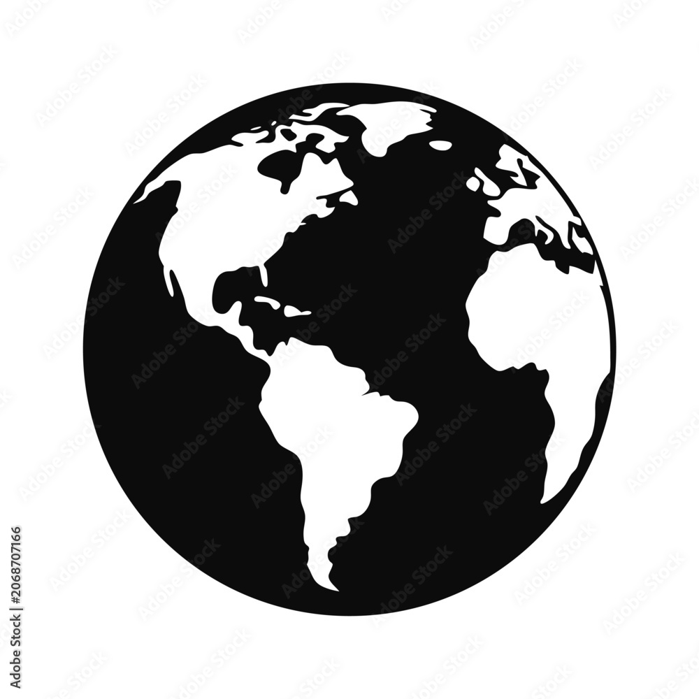 Obraz premium Simple silhouette representation of planet earth with white continents on black background