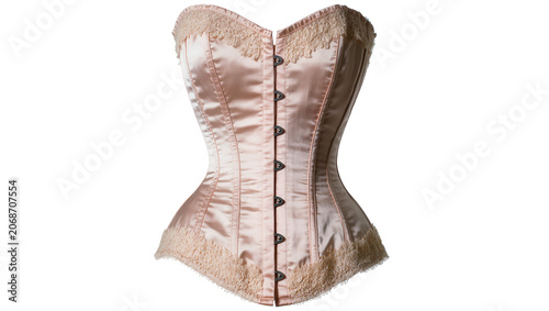 Obraz na płótnie Peach satin corset with lace trim and button closure