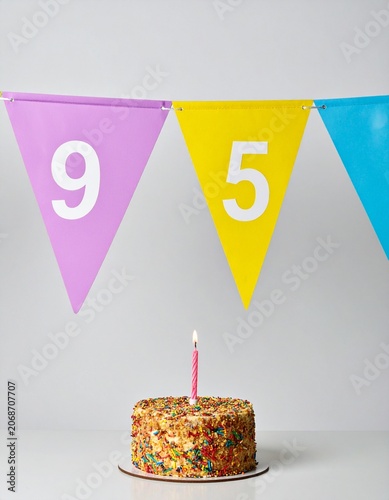 Festive Flag Garland and Cake with Number 95 for Birthday and Anniversary Party