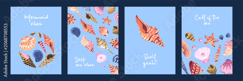 Foto Set of cards designs with seashells