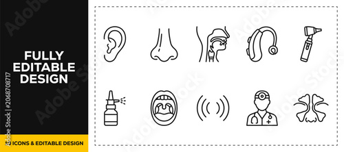 Tableau sur toile flat vector illustration line art icon bundle set design for ent doctor otolaryn