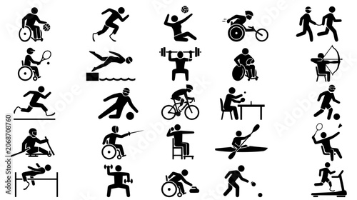 Adaptive Sports and Inclusive Paralympic Athletic Training Silhouette Icons