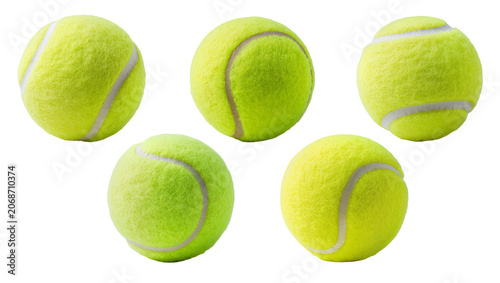 Cuadro en lienzo Five bright yellow tennis balls with white seams
