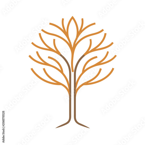 Stylized Tree Illustration Brown Trunk Orange Branches Minimalist Design vector